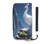 HETVBNS White Peacock And Moon Wallet, Elegant Wristlet Wallet with Multi-Card Slots, PU Leather Long Purse for Women, Men