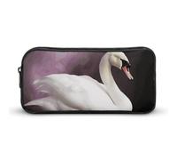 HETVBNS White Swan Pencil Case Large Capacity, Durable Pencil Pouch Portable Small Cosmetic Bag with Metal Zipper, Simple Makeup Pouch Aesthetic Toiletry Bag for Travel Office