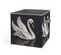 HETVBNS White Swan Storage Bins 10.6 Inch, Oxford Fabric Foldable Storage Cube Organizer Basket with Handles, Fabric Bins for Closet Shelves, Toys, Clothes, Books, Bedroom