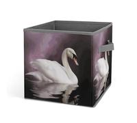 HETVBNS White Swan Storage Bins 10.6 Inch, Oxford Fabric Foldable Storage Cube Organizer Basket with Handles, Fabric Bins for Closet Shelves, Toys, Clothes, Books, Bedroom