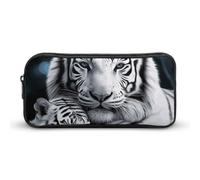 HETVBNS White Tiger Pencil Case Large Capacity, Durable Pencil Pouch Portable Small Cosmetic Bag with Metal Zipper, Simple Makeup Pouch Aesthetic Toiletry Bag for Travel Office