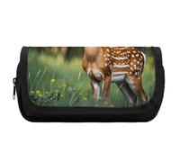HETVBNS Whitetail Deer Fawn Pencil Case Extra Large, Double Layer Pencil Pouch with Zipper, Portable Cosmetic Bags for Travel, Office Stationery Organizer for Women Men