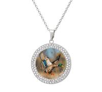 HETVBNS - Wild Ducks and Trees Necklace, Alloy Round Pendant with Diamond, Elegant Pendant Necklace for Women Men, Una talla, Metal, Alloy.