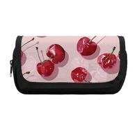 HETVBNS With Cherry Pattern Pencil Case Extra Large, Double Layer Pencil Pouch with Zipper, Portable Cosmetic Bags for Travel, Office Stationery Organizer for Women Men