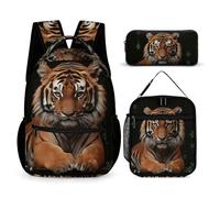 HETVBNS With Tiger And Paws Backpack Set 3 Piece, Durable Backpack Insulated Lunch Bag Portable Pencil Case for Men Women