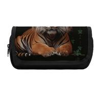 HETVBNS With Tiger And Paws Pencil Case Extra Large, Double Layer Pencil Pouch with Zipper, Portable Cosmetic Bags for Travel, Office Stationery Organizer for Women Men