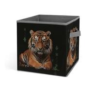 HETVBNS With Tiger And Paws Storage Bins 10.6 Inch, Oxford Fabric Foldable Storage Cube Organizer Basket with Handles, Fabric Bins for Closet Shelves, Toys, Clothes, Books, Bedroom