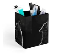 HETVBNS Wolf Facing The Moon Pen Holder for Desk - PU Leather Square Desk Organizer Travel Makeup Brush Storage Stylish Pencil Holder Desktop Stationery Organizer for Office & Home