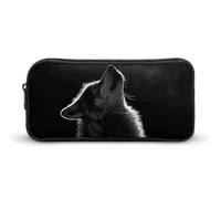 HETVBNS Wolf Facing The Moon Pencil Case Large Capacity, Durable Pencil Pouch Portable Small Cosmetic Bag with Metal Zipper, Simple Makeup Pouch Aesthetic Toiletry Bag for Travel Office
