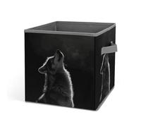 HETVBNS Wolf Facing The Moon Storage Bins 10.6 Inch, Oxford Fabric Foldable Storage Cube Organizer Basket with Handles, Fabric Bins for Closet Shelves, Toys, Clothes, Books, Bedroom
