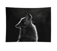 HETVBNS Wolf Facing The Moon Tapestry Wall Hanging - 30"x40" Aesthetic Tapestries Soft Polyester Wall Art Decor Large Tapestry for Bedroom Living Room Dorm Backdrop, Hanging Kit Included