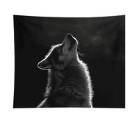 HETVBNS Wolf Facing The Moon Tapestry Wall Hanging - 50"x60" Aesthetic Tapestries Soft Polyester Wall Art Decor Large Tapestry for Bedroom Living Room Dorm Backdrop, Hanging Kit Included