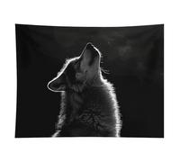 HETVBNS Wolf Facing The Moon Tapestry Wall Hanging - 60"x80" Aesthetic Tapestries Soft Polyester Wall Art Decor Large Tapestry for Bedroom Living Room Dorm Backdrop, Hanging Kit Included