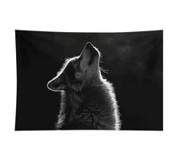 HETVBNS Wolf Facing The Moon Tapestry Wall Hanging - 60"x90" Aesthetic Tapestries Soft Polyester Wall Art Decor Large Tapestry for Bedroom Living Room Dorm Backdrop, Hanging Kit Included