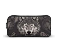 HETVBNS Wolf Head Pattern Pencil Case Large Capacity, Durable Pencil Pouch Portable Small Cosmetic Bag with Metal Zipper, Simple Makeup Pouch Aesthetic Toiletry Bag for Travel Office