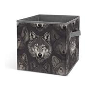 HETVBNS Wolf Head Pattern Storage Bins 10.6 Inch, Oxford Fabric Foldable Storage Cube Organizer Basket with Handles, Fabric Bins for Closet Shelves, Toys, Clothes, Books, Bedroom