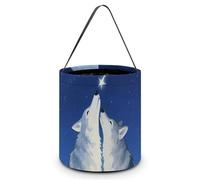 HETVBNS Wolf in The Dark Candy Bag Halloween Trick Or Treat Bucket 7.9x8.3in, Reusable Gift Bags for Party Holiday Wedding