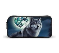 HETVBNS Wolf Under Moon Pencil Case Large Capacity, Durable Pencil Pouch Portable Small Cosmetic Bag with Metal Zipper, Simple Makeup Pouch Aesthetic Toiletry Bag for Travel Office