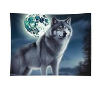 HETVBNS Wolf Under Moon Tapestry Wall Hanging - 30"x40" Aesthetic Tapestries Soft Polyester Wall Art Decor Large Tapestry for Bedroom Living Room Dorm Backdrop, Hanging Kit Included
