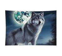 HETVBNS Wolf Under Moon Tapestry Wall Hanging - 40"x60" Aesthetic Tapestries Soft Polyester Wall Art Decor Large Tapestry for Bedroom Living Room Dorm Backdrop, Hanging Kit Included