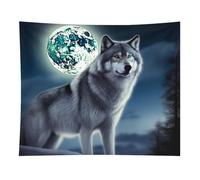 HETVBNS Wolf Under Moon Tapestry Wall Hanging - 50"x60" Aesthetic Tapestries Soft Polyester Wall Art Decor Large Tapestry for Bedroom Living Room Dorm Backdrop, Hanging Kit Included