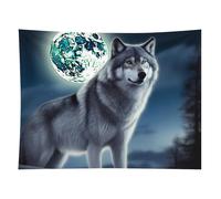 HETVBNS Wolf Under Moon Tapestry Wall Hanging - 60"x80" Aesthetic Tapestries Soft Polyester Wall Art Decor Large Tapestry for Bedroom Living Room Dorm Backdrop, Hanging Kit Included