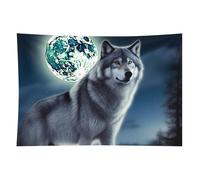 HETVBNS Wolf Under Moon Tapestry Wall Hanging - 60"x90" Aesthetic Tapestries Soft Polyester Wall Art Decor Large Tapestry for Bedroom Living Room Dorm Backdrop, Hanging Kit Included
