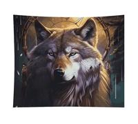 HETVBNS Wolves And Dream Catchers Tapestry Wall Hanging - 50"x60" Aesthetic Tapestries Soft Polyester Wall Art Decor Large Tapestry for Bedroom Living Room Dorm Backdrop, Hanging Kit Included