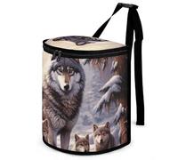 HETVBNS Wolves Family Car Trash Can with Lid, Leakproof Hanging Automotive Trash Bin, Waterproof Garbage Storage Bag for Vehicles, RV, Bathroom, Office