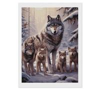 HETVBNS Wolves Family Diamond Painting Kits for Adults, Full Round Drill DIY Diamond Art for Beginners, 5D Gem Art and Crafts for Home Wall Decor 12"x16"