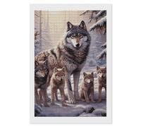 HETVBNS Wolves Family Diamond Painting Kits for Adults, Full Round Drill DIY Diamond Art for Beginners, 5D Gem Art and Crafts for Home Wall Decor 8"x12"