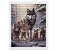 HETVBNS Wolves Family Diamond Painting Kits for Adults, Full Round Drill DIY Diamond Art for Beginners, 5D Gem Art and Crafts for Home Wall Decor 16"x20"