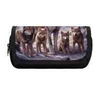 HETVBNS Wolves Family Pencil Case Extra Large, Double Layer Pencil Pouch with Zipper, Portable Cosmetic Bags for Travel, Office Stationery Organizer for Women Men