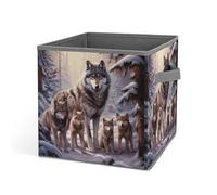 HETVBNS Wolves Family Storage Bins 10.6 Inch, Oxford Fabric Foldable Storage Cube Organizer Basket with Handles, Fabric Bins for Closet Shelves, Toys, Clothes, Books, Bedroom