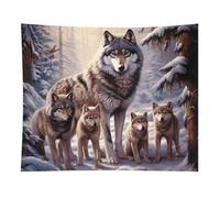 HETVBNS Wolves Family Tapestry Wall Hanging - 50"x60" Aesthetic Tapestries Soft Polyester Wall Art Decor Large Tapestry for Bedroom Living Room Dorm Backdrop, Hanging Kit Included