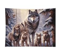 HETVBNS Wolves Family Tapestry Wall Hanging - 60"x80" Aesthetic Tapestries Soft Polyester Wall Art Decor Large Tapestry for Bedroom Living Room Dorm Backdrop, Hanging Kit Included