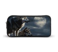 HETVBNS Wolves in The Moonlight Pencil Case Large Capacity, Durable Pencil Pouch Portable Small Cosmetic Bag with Metal Zipper, Simple Makeup Pouch Aesthetic Toiletry Bag for Travel Office