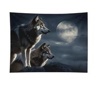 HETVBNS Wolves in The Moonlight Tapestry Wall Hanging - 30"x40" Aesthetic Tapestries Soft Polyester Wall Art Decor Large Tapestry for Bedroom Living Room Dorm Backdrop, Hanging Kit Included