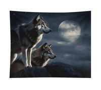 HETVBNS Wolves in The Moonlight Tapestry Wall Hanging - 50"x60" Aesthetic Tapestries Soft Polyester Wall Art Decor Large Tapestry for Bedroom Living Room Dorm Backdrop, Hanging Kit Included