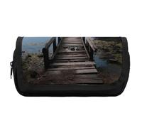 HETVBNS Wooden Trestle by The Water Pencil Case Extra Large, Double Layer Pencil Pouch with Zipper, Portable Cosmetic Bags for Travel, Office Stationery Organizer for Women Men