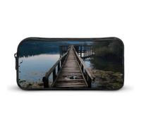 HETVBNS Wooden Trestle by The Water Pencil Case Large Capacity Zipper Pouch, Durable Pencil Box Organizer, Portable Small Cosmetic Bag for Office, Travel