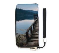 HETVBNS Wooden Trestle by The Water Wallet, Elegant Wristlet Wallet with Multi-Card Slots, PU Leather Long Purse for Women, Men