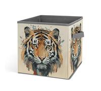 HETVBNS Year of The Tiger Tiger Face Storage Bins 10.6 Inch, Oxford Fabric Foldable Storage Cube Organizer Basket with Handles, Fabric Bins for Closet Shelves, Toys, Clothes, Books, Bedroom