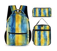 HETVBNS Yellow And Blue Pattern Backpack Set 3 Piece, Durable Backpack Insulated Lunch Bag Portable Pencil Case for Men Women