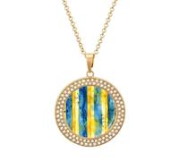 HETVBNS - Yellow and blue pattern necklace, round alloy pendant with diamond, elegant pendant necklace for women men, Una talla, Metal, Alloy.