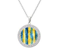 HETVBNS - Yellow and blue pattern necklace, round alloy pendant with diamond, elegant pendant necklace for women men, Una talla, Metal, Alloy.
