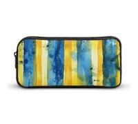 HETVBNS Yellow And Blue Pattern Pencil Case Large Capacity, Durable Pencil Pouch Portable Small Cosmetic Bag with Metal Zipper, Simple Makeup Pouch Aesthetic Toiletry Bag for Travel Office