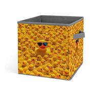 HETVBNS Yellow Rubber Ducky With Sunglasses Storage Bins 10.6 Inch, Oxford Fabric Foldable Storage Cube Organizer Basket with Handles, Fabric Bins for Closet Shelves, Toys, Clothes, Books, Bedroom