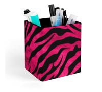 HETVBNS Zebra Tiger Leopard Pen Holder for Desk - PU Leather Square Desk Organizer Travel Makeup Brush Storage Stylish Pencil Holder Desktop Stationery Organizer for Office & Home