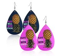 Heucapc 2 Pairs Pineapple Leather Earrings Teardrop Drop Dangle Earrings Plays Well with Others Earrings for Women Gift Set, Leather, No Gemstone
